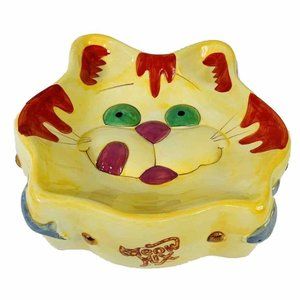 Meow Mix Cat Food Bowl Ceramic Advertising Kitty Green Eye Vintage 2002 Tabby